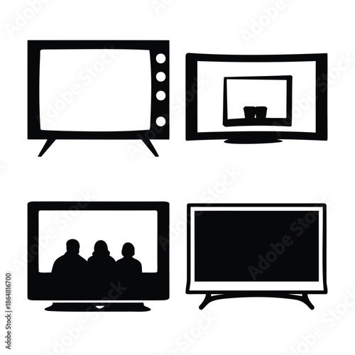 Television screen icon set, retro and modern designs, tech. Vector