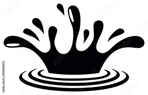 Dynamic liquid splash icon with spreading ripples and drops in graphic black silhouette.