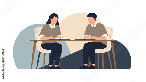 Professional Business Meeting Between Two Colleagues Discussing Work Strategies in a Modern Office