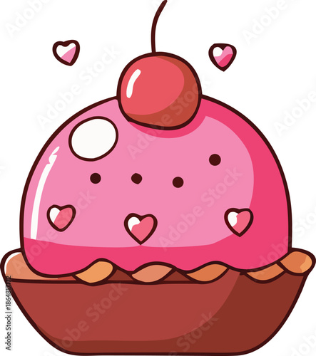 Delightful pink cupcake with cherry topping Vector