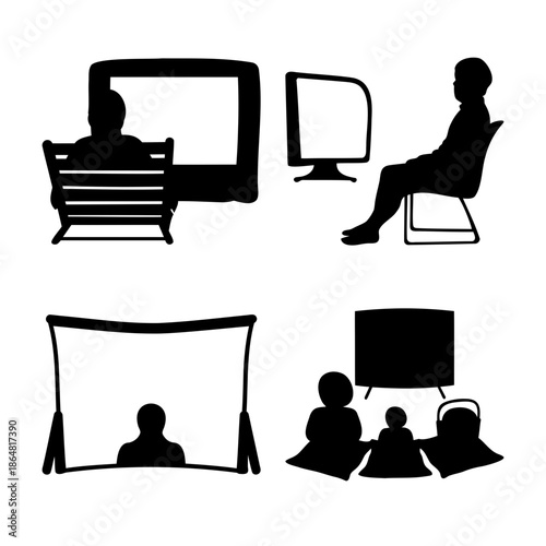 People watching screens, television, computer, and projector. Vector