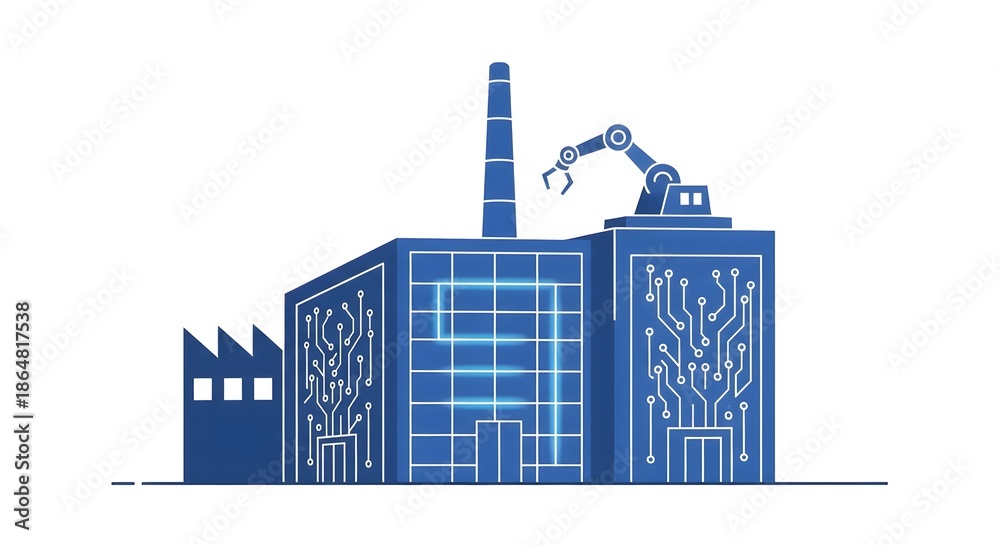 Fototapeta premium Digital Manufacturing Plant with Robotic Arm and Circuitry for Industry 4