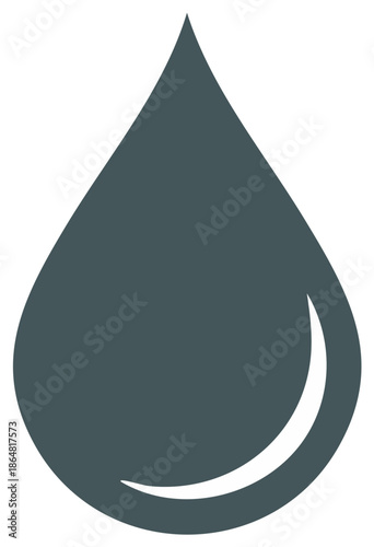 Abstract dark gray water drop icon with subtle reflection symbolizing liquid purity and environment