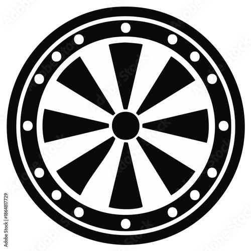 Abstract black and white circular design with spokes and dots