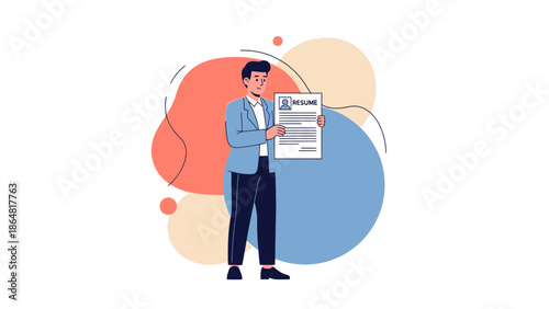 Professional Male Holding Resume Document with Abstract Background for Job Application