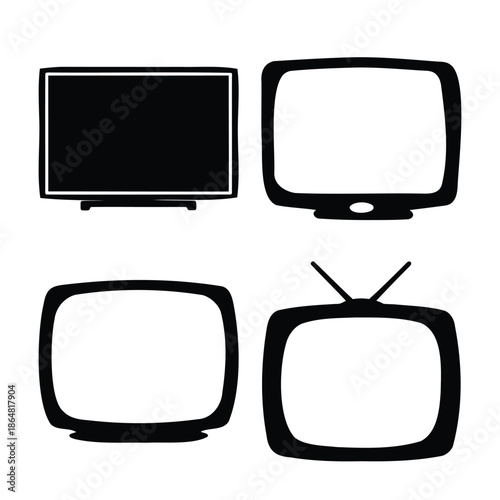 Four television icons showing modern and vintage screen designs Vector