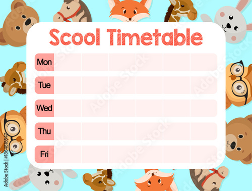 Vibrant school timetable for kids with animals character vibrant design for children