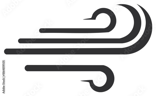 Stylized wind symbol with curved lines suggesting flow and movement of air