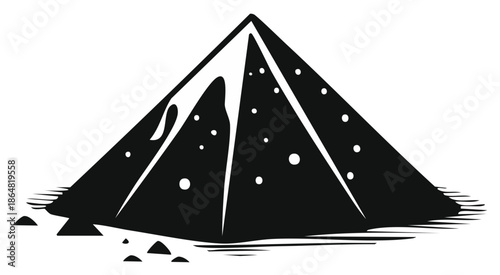 Graphic silhouette of a conical heap of powdered sugar or snow with scattered grains