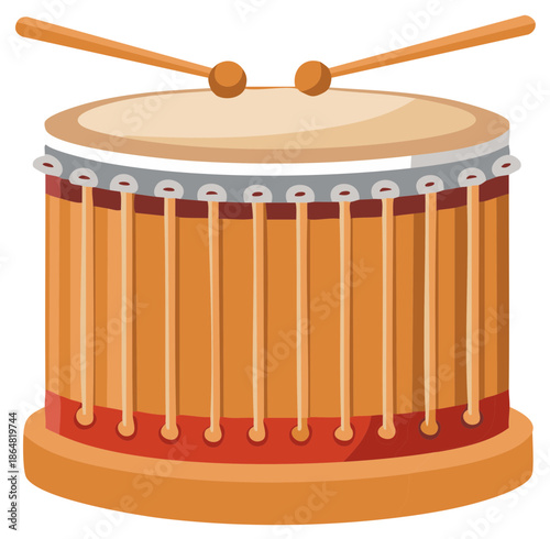 Traditional barrel drum with drumsticks ready to play a rhythmic beat