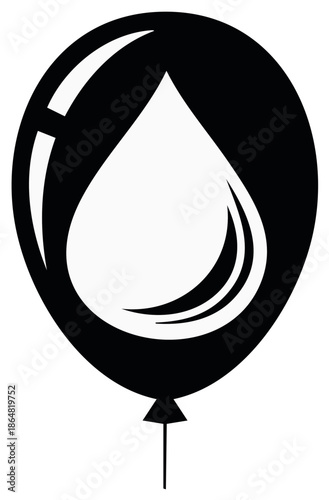 Abstract Black Balloon with White Water Drop Shape Inside Minimalist Graphic Icon
