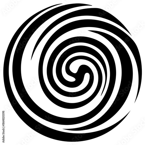 Dynamic black and white spiral vortex graphic with hypnotic swirling lines