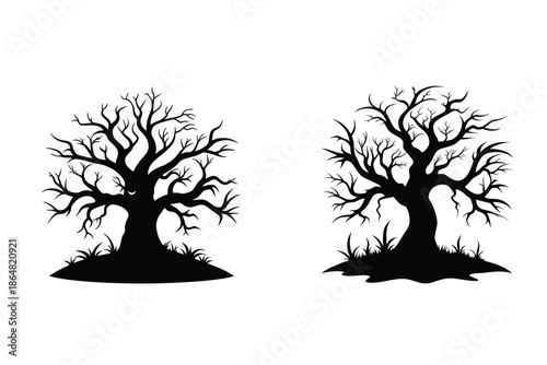 Haunted Tree Silhouette Illustration Spooky Dead Tree Black Scary Forest Design