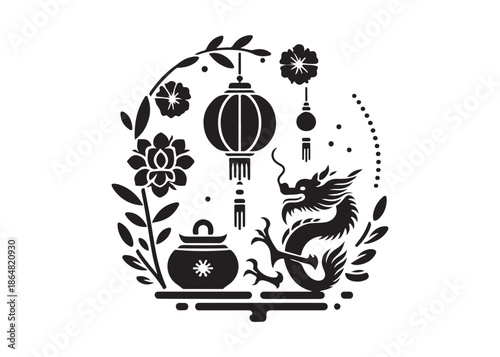 chinese new year logo silhouette vector, chinese culture silhouette vector illustration, traditional chinese dragon logo vector, chinese new year logo vector silhouette on white background