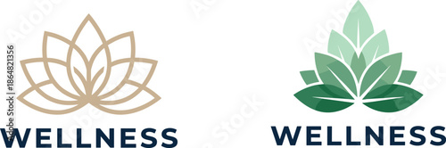 Wellness logo design, lotus flower symbol, natural health branding, spa and yoga concept, holistic lifestyle, meditation, balance