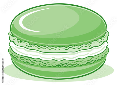 Single Green Macaron with White Filling Artistic Presentation Pastry Food Dessert
