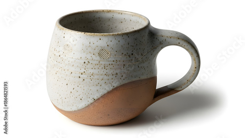 Unique handmade ceramic mug with white and brown glaze