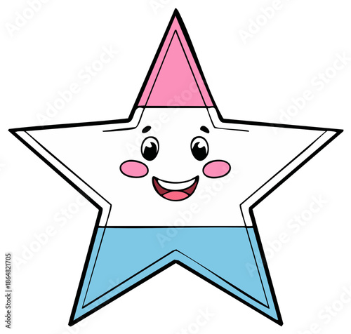 Joyful cartoon star with transgender flag colors smiling brightly with rosy cheeks