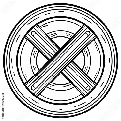 Stylized no entry sign with crossed bars inside a circle outline art