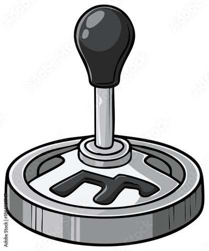 Cartoon illustration of a manual transmission shift lever in a car, neutral gear, automobile parts for car drivers