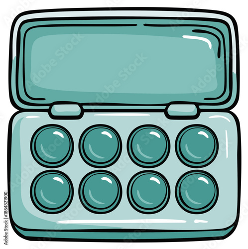 Teal pop it fidget toy with eight bubbles in a case