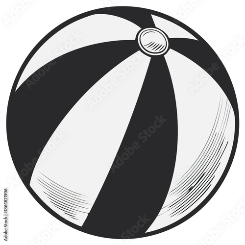 Vintage striped beach ball illustration in black and white for summer play