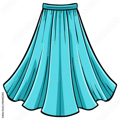 Flowing Blue Pleated Maxi Skirt in a Stylized Illustration