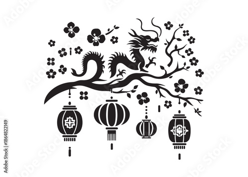 chinese new year logo silhouette vector, chinese culture silhouette vector illustration, traditional chinese dragon logo vector, chinese new year logo vector silhouette on white background