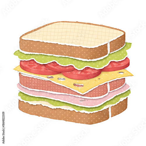 Paper cut style sandwich with lettuce and tomato