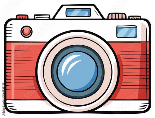 Cartoon Illustration of a Vintage Camera, Photography, Retro Style