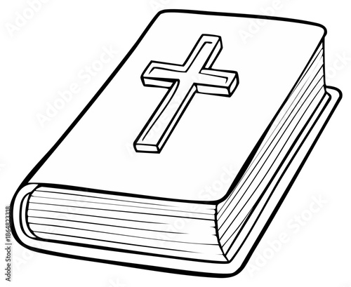 Outlined Illustration of a Holy Bible with a Prominent Cross on the Cover