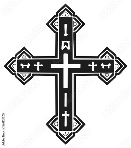 Ornate black Christian cross symbol for religion and faith concepts and spirituality illustration