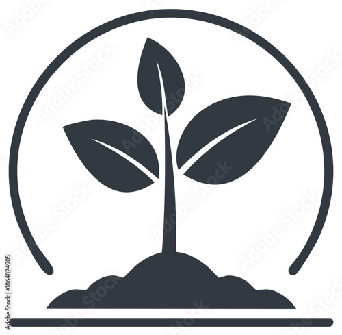Seedling Germinating in Soil, Symbol of Growth and New Life Within a Circle