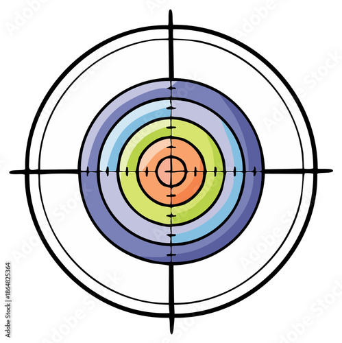 Colorful target in a crosshair aiming scope representing focus and precision