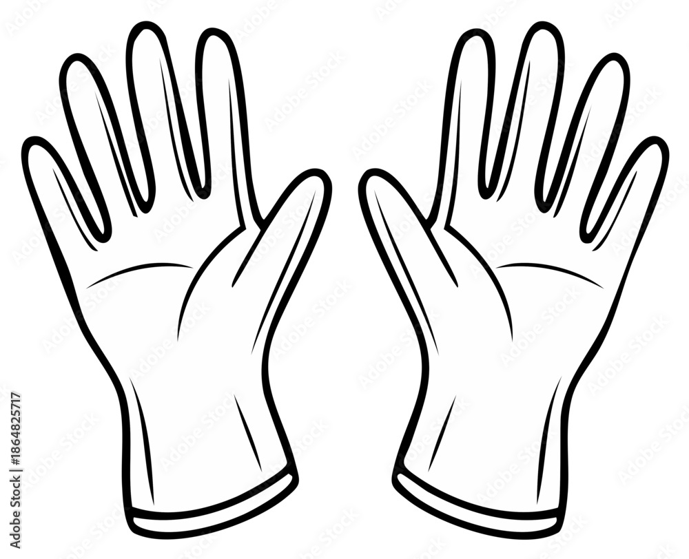 Obraz premium Outline drawing of a pair of gloves isolated on white background showing the fingers open