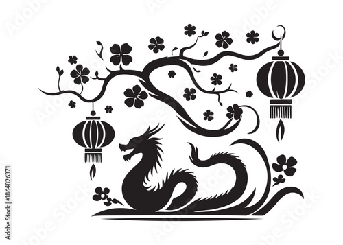 chinese new year logo silhouette vector, chinese culture silhouette vector illustration, traditional chinese dragon logo vector, chinese new year logo vector silhouette on white background