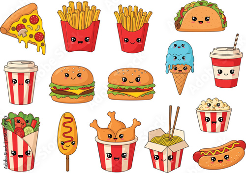 Kawaii food characters: a delightful collection of fast food illustrations