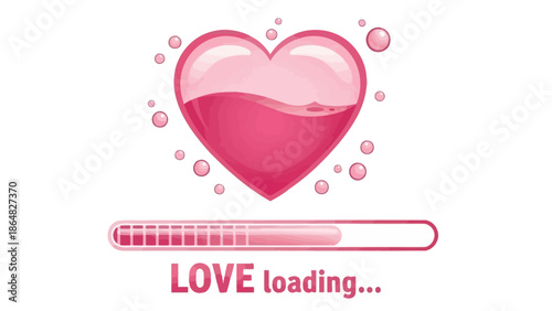 A vibrant pink heart fills with love as it loads with affection and tenderness in a digital illustration