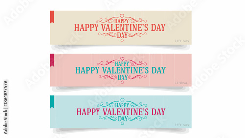 Valentine's Day cards with colorful designs and festive messages displayed on a clean white background