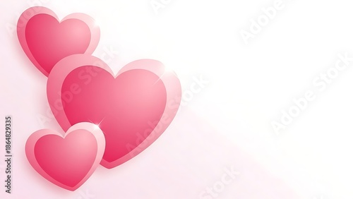Three beautifully rendered pink hearts, varying in size, float gracefully on a soft white background.