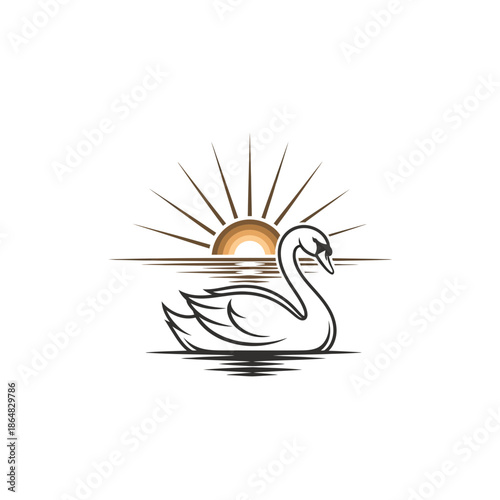 Serene swan floating on water at sunrise