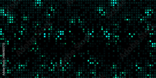 Cyber Data Matrix Background Featuring Glowing Pixel Squares in Dark Theme