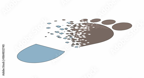 Graphic illustration of a brown bear footprint with smaller blue footprints emerging from it on a white background.