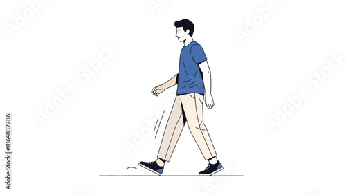Young man casually walking with a relaxed posture in a minimalist style illustration