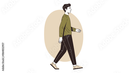 Stylish young man walking casually with a modern background illustration