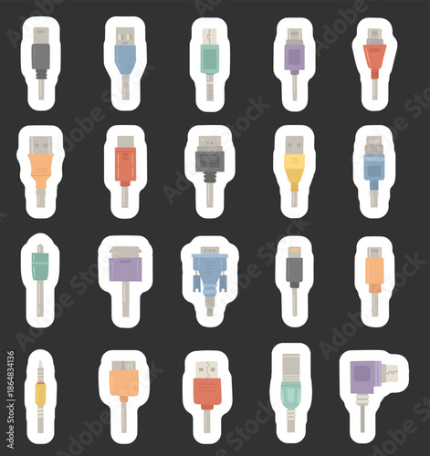 Usb type connector set in scandinavian style featuring various plug types adapters cords common ports electronics devices communication power data