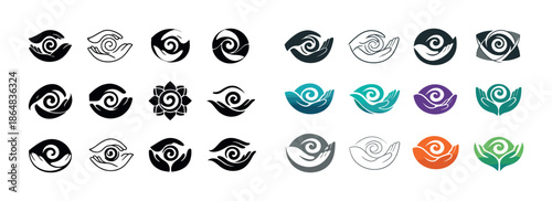 Diverse hand and spiral icon set in various colors and designs