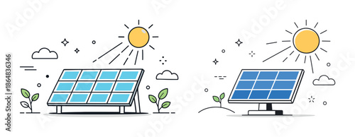 Solar panels harnessing sunlight in clean energy concept illustration