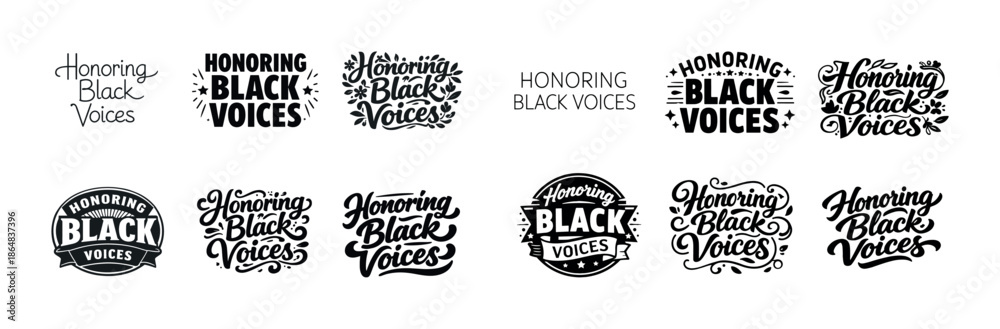 Fototapeta premium Collection of honoring black voices typography designs in various artistic styles