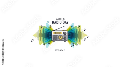 world radio day retro green waves
